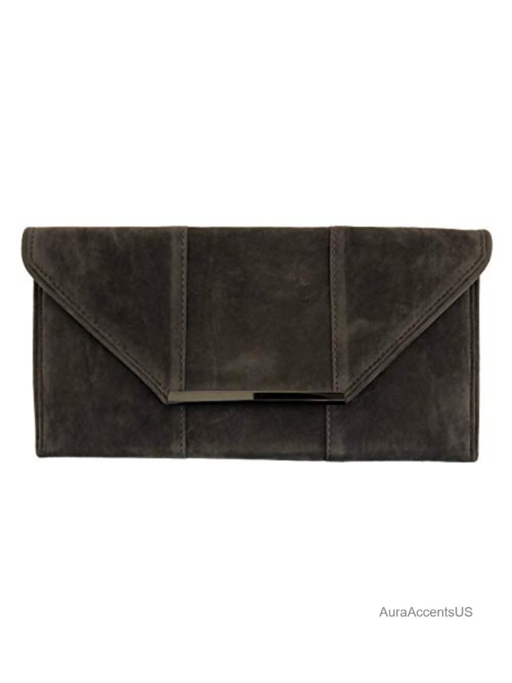 Faux Microsuede Envelope Clutch Crossbody Evening Bag Magnetic Snap Gunmetal